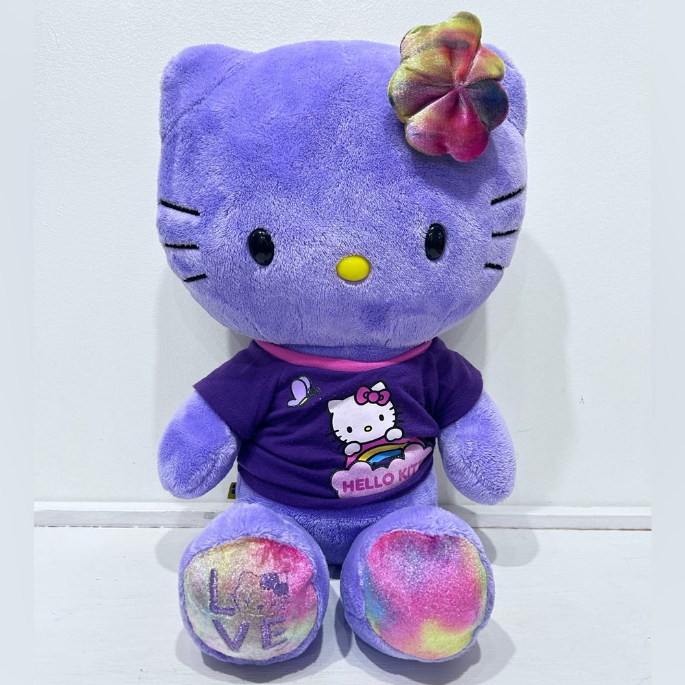 Build-A-Bear Purple Sanrio Hello Kitty Purple‎ Tie Dye Feet and Bow Plush 19”